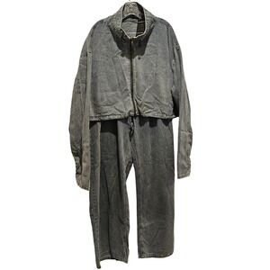 Loragal Denim Set Women 3XL Blue 2 Piece Cropped Jacket Wide Leg Cargo Pants NEW